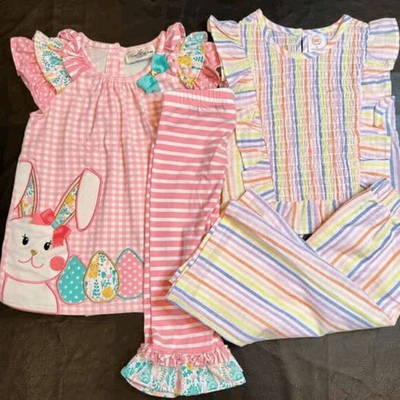 Rare Editions Bunny Top, Pants Set & Wonder Nation Top, Capri Set 2 4T Girls Out - Picture 1 of 4